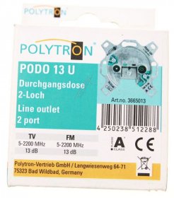 Polytron Aerial Outlet Sockets - Podo 13 U Line Outlet, Broadband 2-way, 5-2200 Mhz, Tv-fm, Tap Loss 13