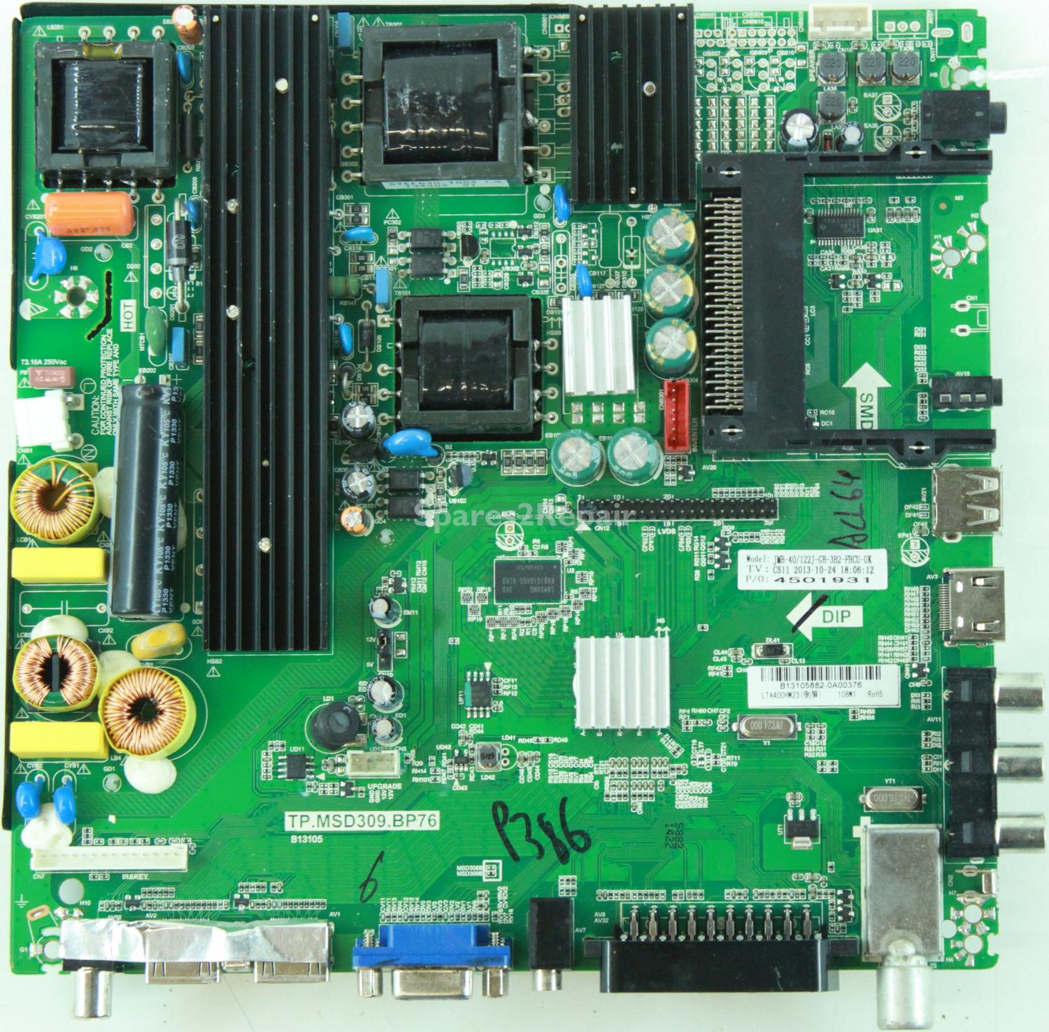 JMB 40/122J-GB-3B2-FHCU-UK - Main Board - TP.MSD309.BP76 - B13105 - 4501931 - B13105882 - LTA400HM23