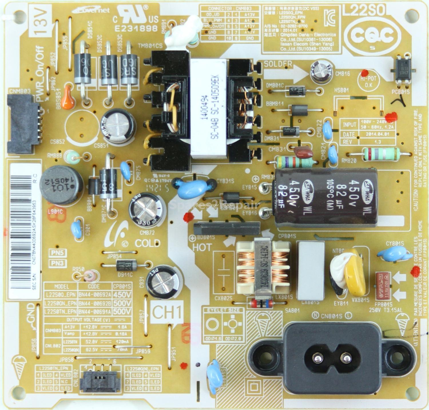 Samsung UE22H5600AK - PSU - BN44-00692A - REV:1.3 - SU10361-13006 - SU10349-13005 - L22S0Q_EPN