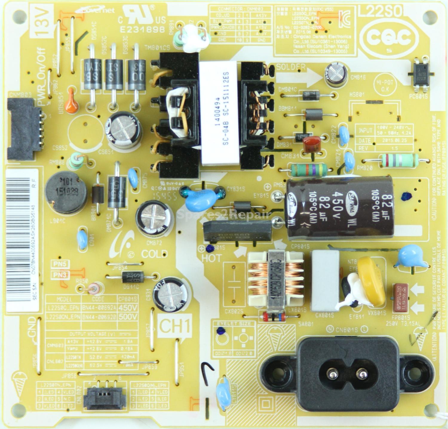 Samsung UE22H5600AK - Power Supply - BN44-00692A - REV:1.5 - SU10361-13006 - SU10349-13005 - L22S0Q_EPN