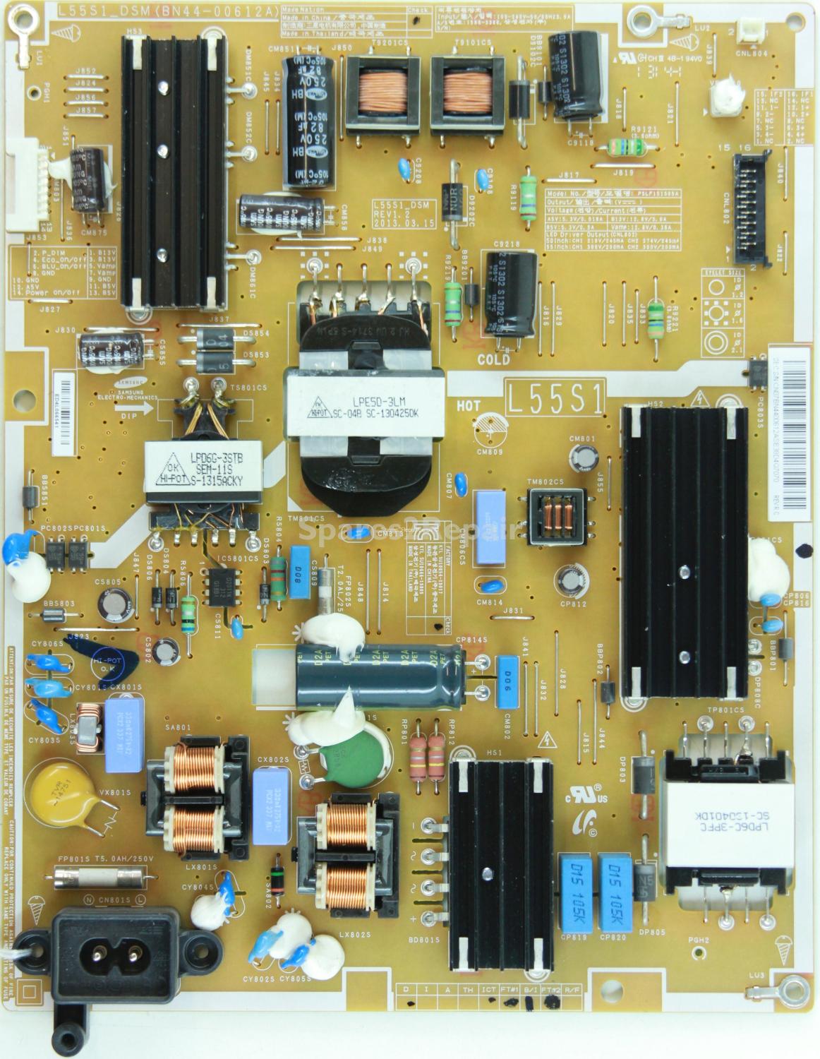 Samsung UE50F5500AK - Power Supply - BN44-00612A - REV1.2 - SU10054-130017 - PSLF151S05A - L55S1_DSM